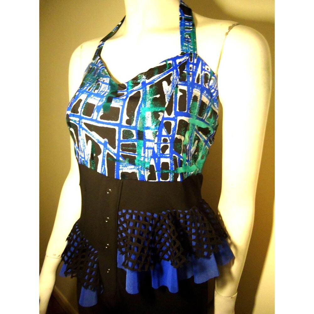 Vintage 90s Y2K Metallic Halter Jumpsuit Body Sock Dance Rave Festival Costume M